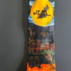 Halloween Tie with Jack-o-lanterns, Witch and Cat
